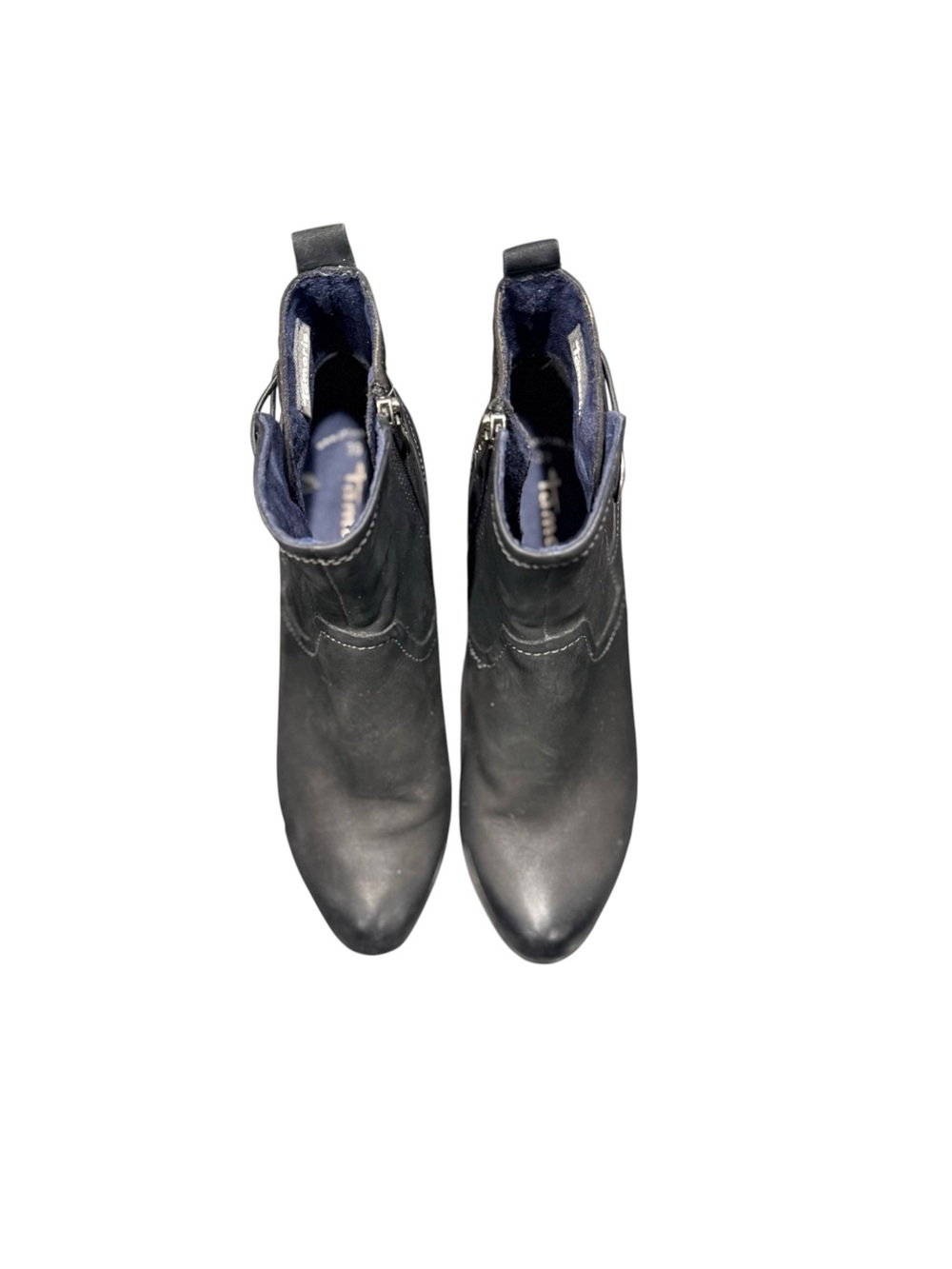 Tamaris Black Leather Ankle Boots Block Heel Side Zip EU 39 - Picture 7 of 11